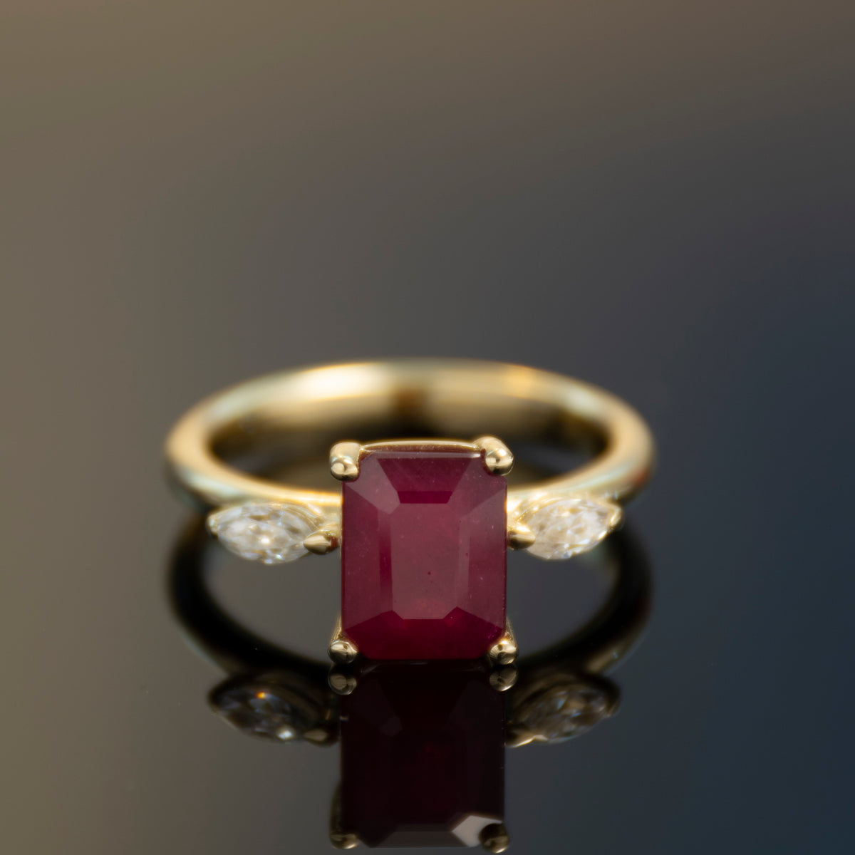 RG1894-1 Gold Engagement Ring with Square Ruby and Moissanite