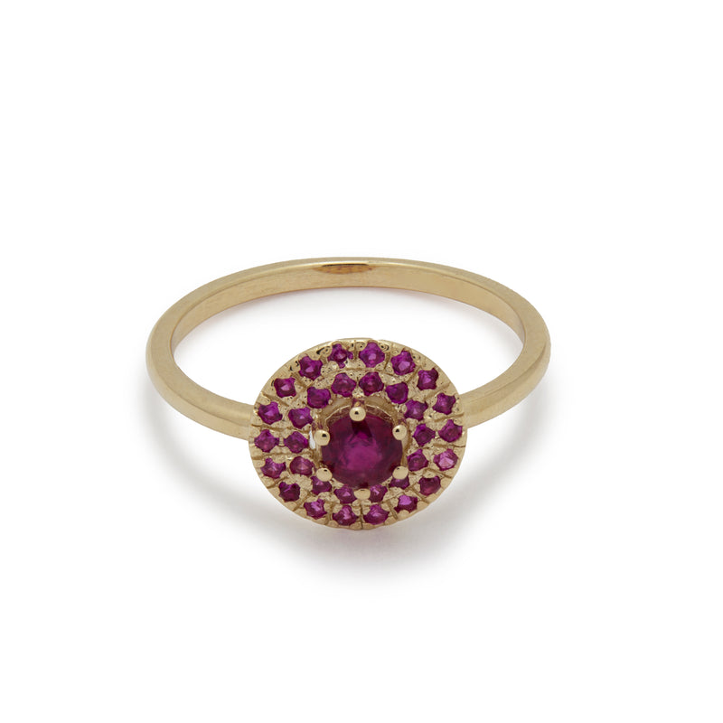 RG1895-1 Round Top Gold Ring with Ruby Stones