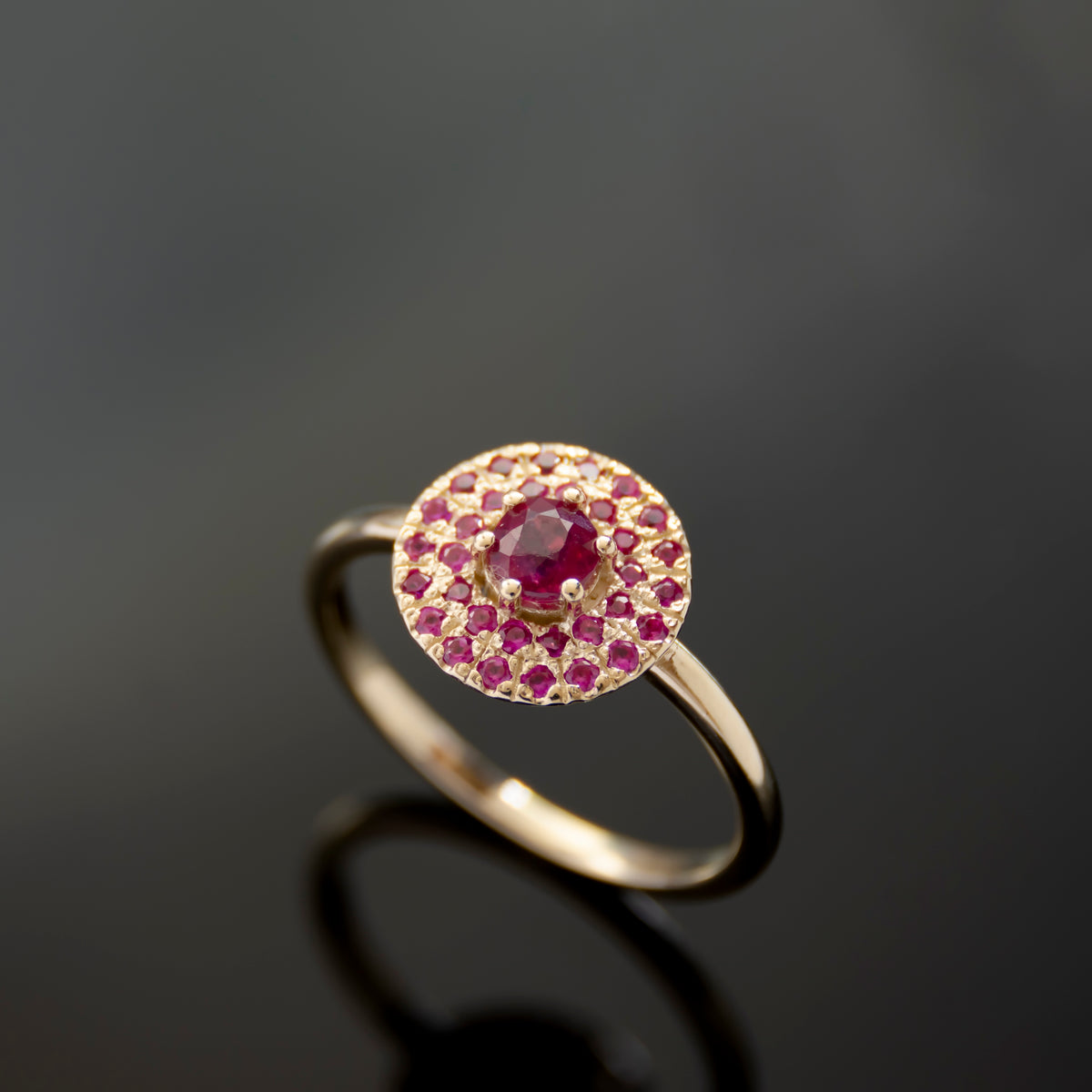 RG1895-1 Round Top Gold Ring with Ruby Stones