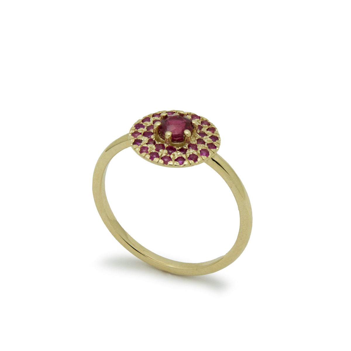 RG1895-1 Round Top Gold Ring with Ruby Stones