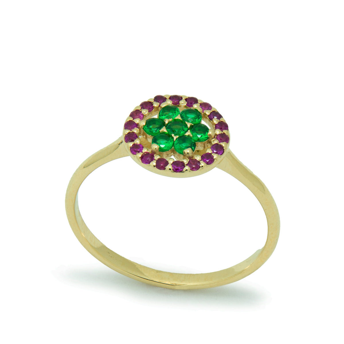 RG1896-1 Classic Gold Flower Ring with Ruby and Emerald Stones