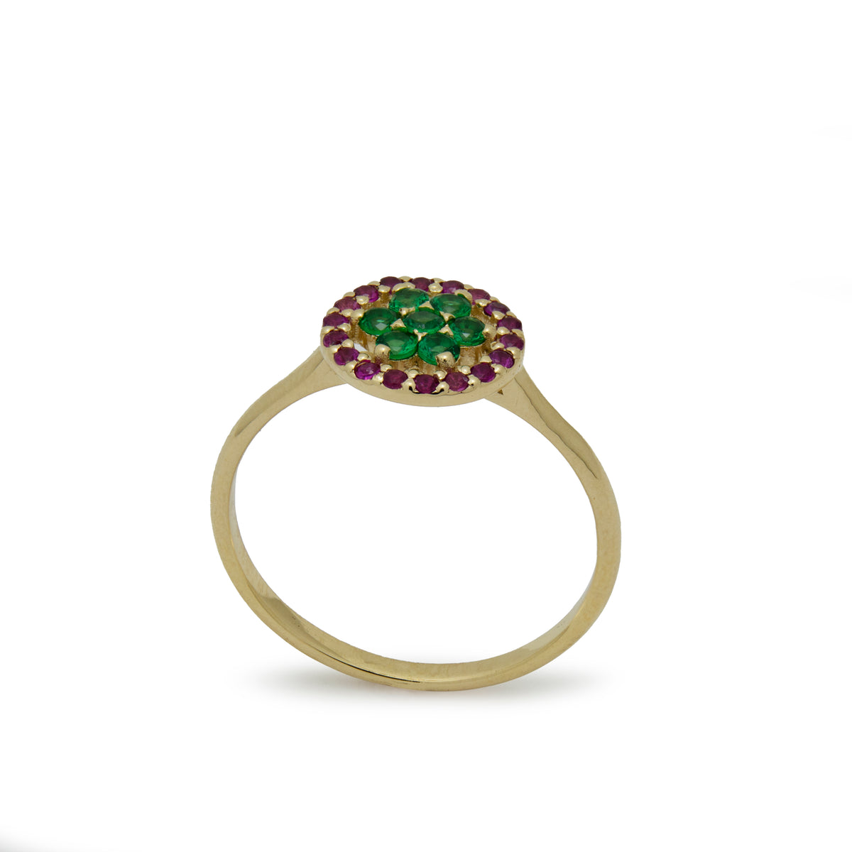 RG1896-1 Classic Gold Flower Ring with Ruby and Emerald Stones