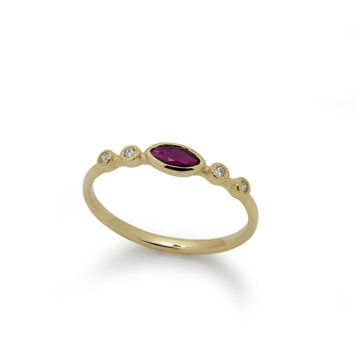 RG1901-2 Dainty Gold Ring with marquise Ruby and Diamonds