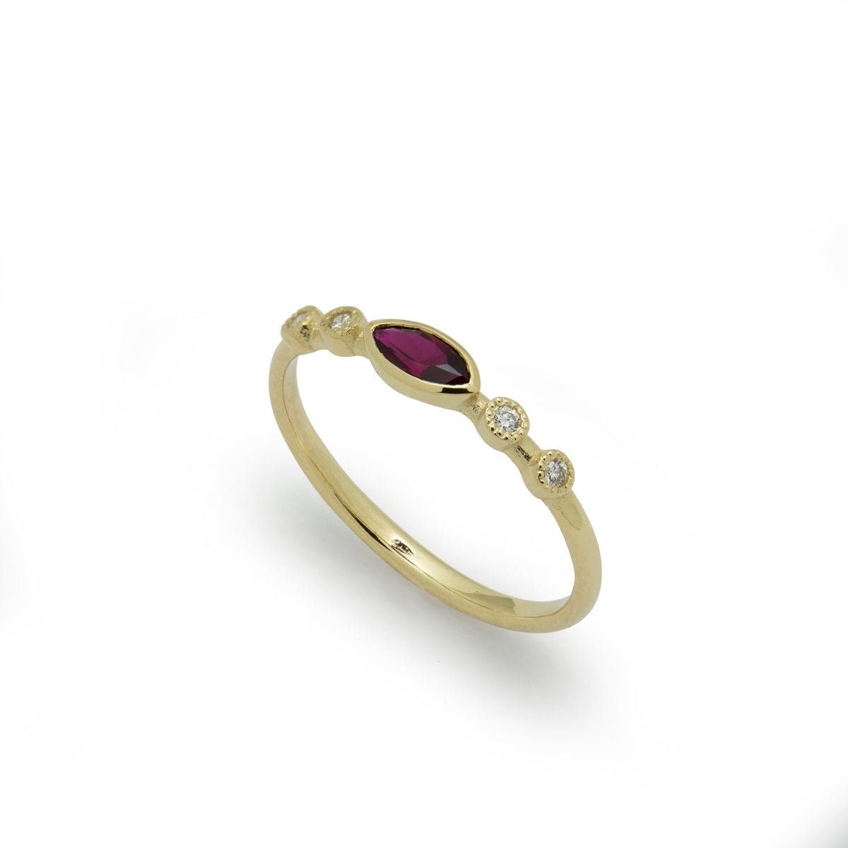 RG1901-2 Dainty Gold Ring with marquise Ruby and Diamonds