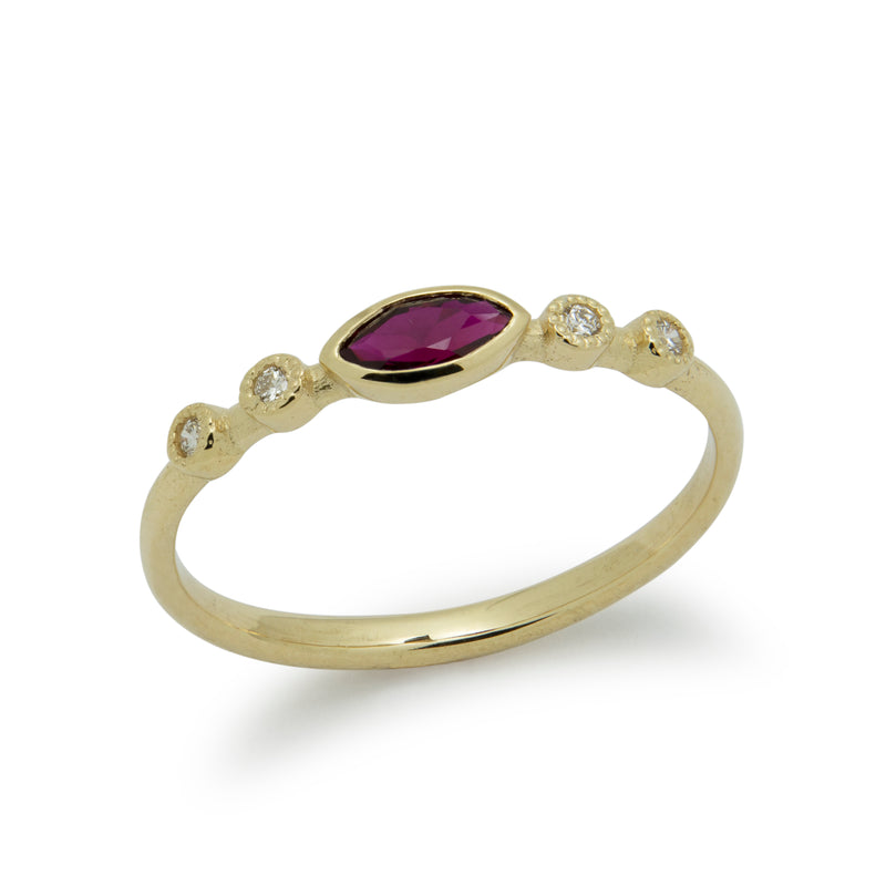RG1901-2 Dainty Gold Ring with marquise Ruby and Diamonds