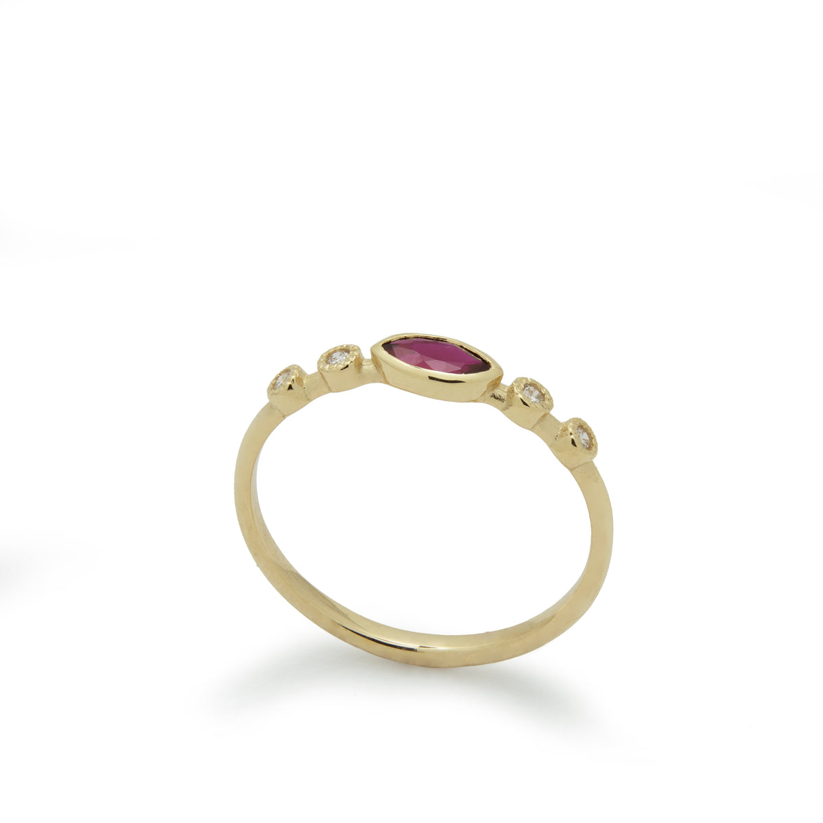 RG1901-2 Dainty Gold Ring with marquise Ruby and Diamonds