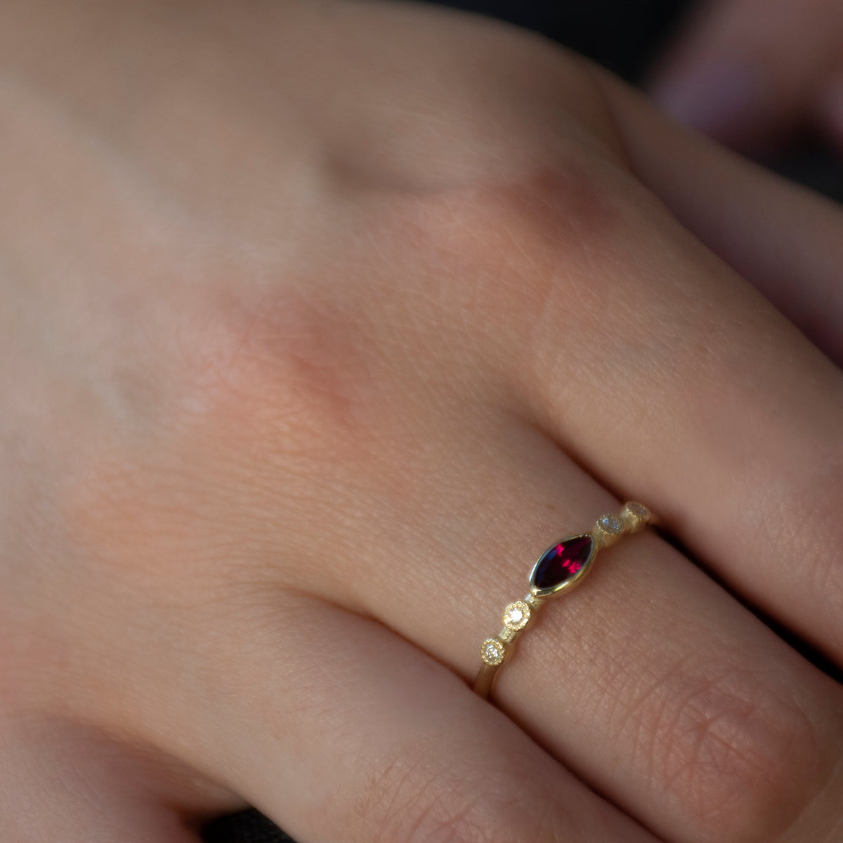 RG1901-2 Dainty Gold Ring with marquise Ruby and Diamonds