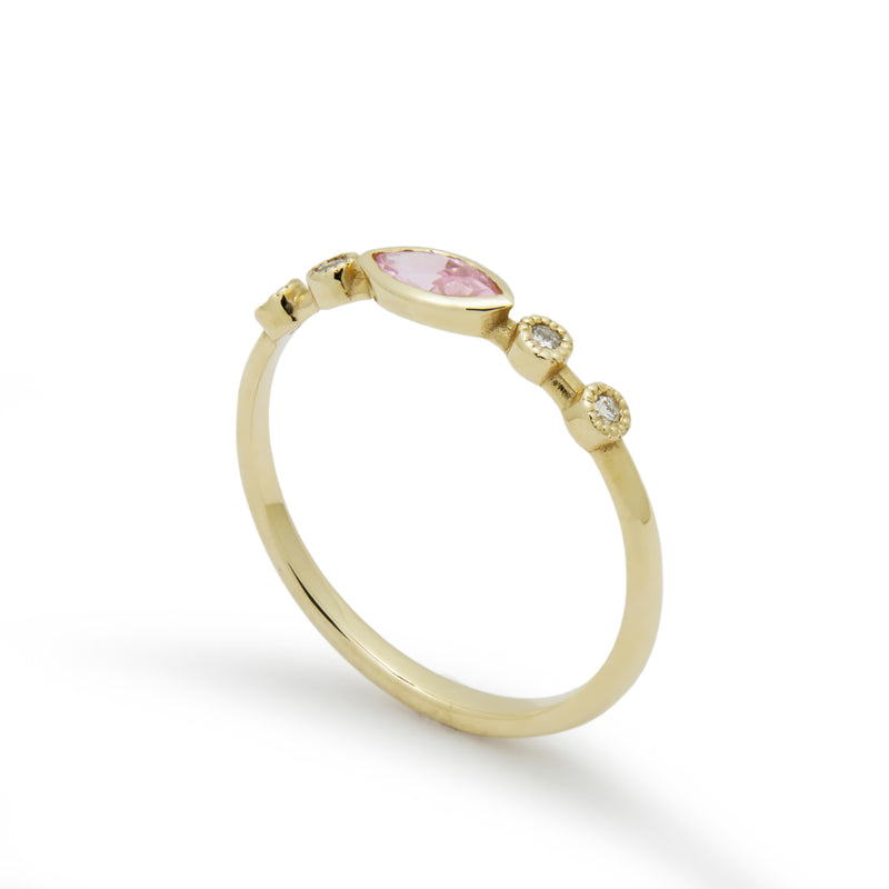 RG1901-23 Dainty Gold Ring with Marquise Morganite and Diamonds