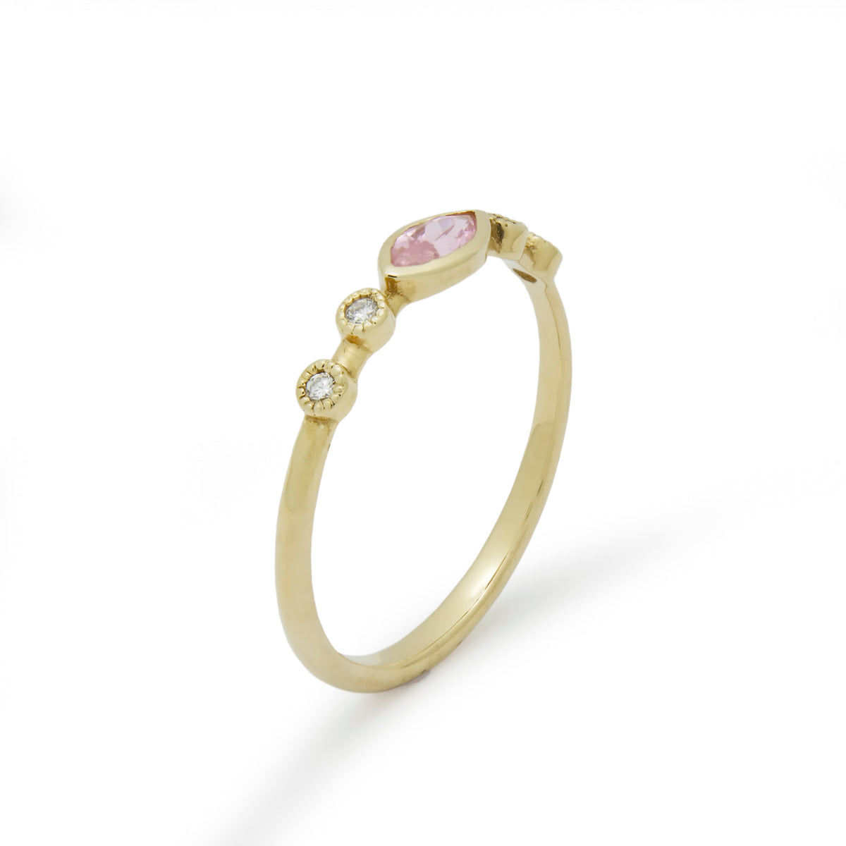 RG1901-23 Dainty Gold Ring with Marquise Morganite and Diamonds