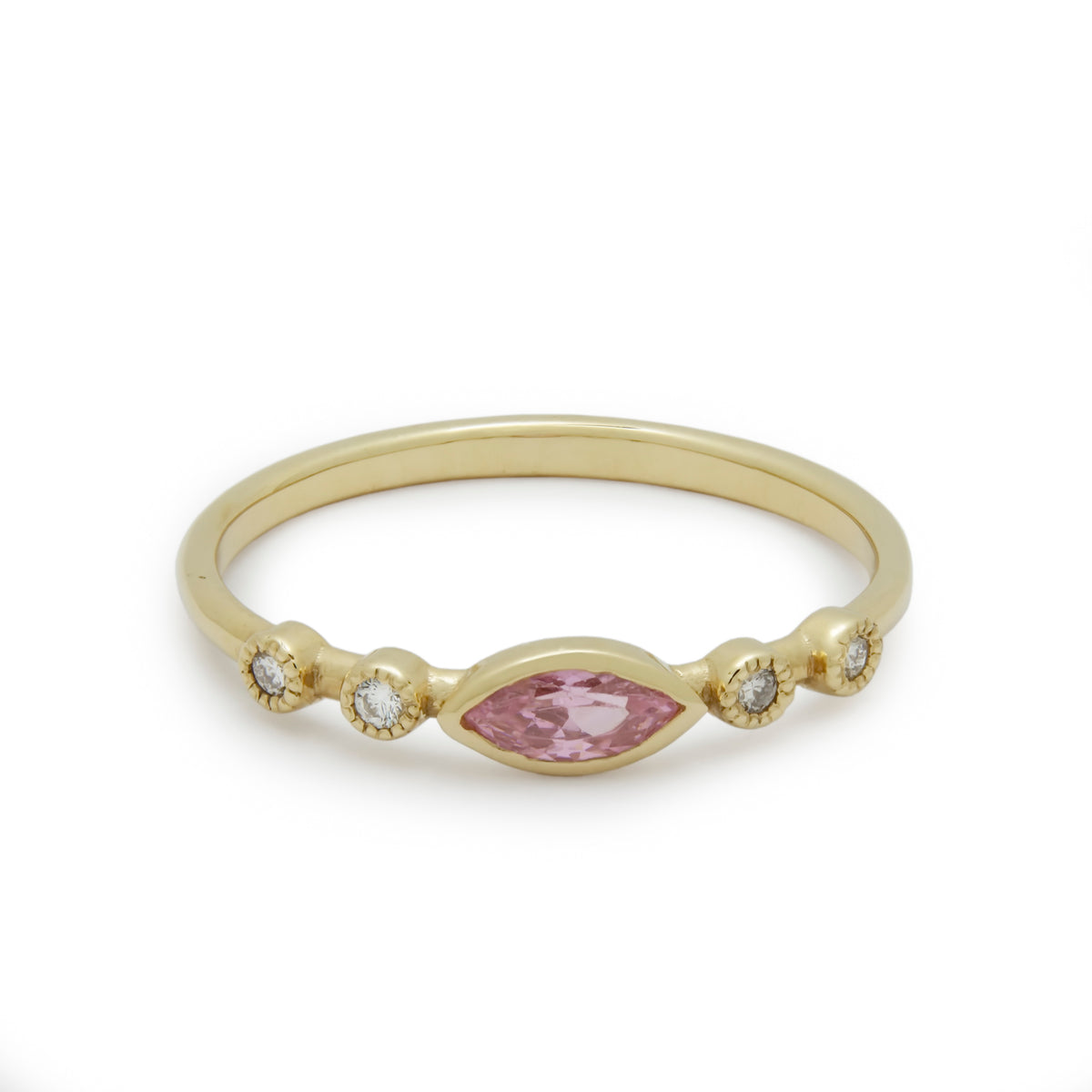 RG1901-23 Dainty Gold Ring with Marquise Morganite and Diamonds