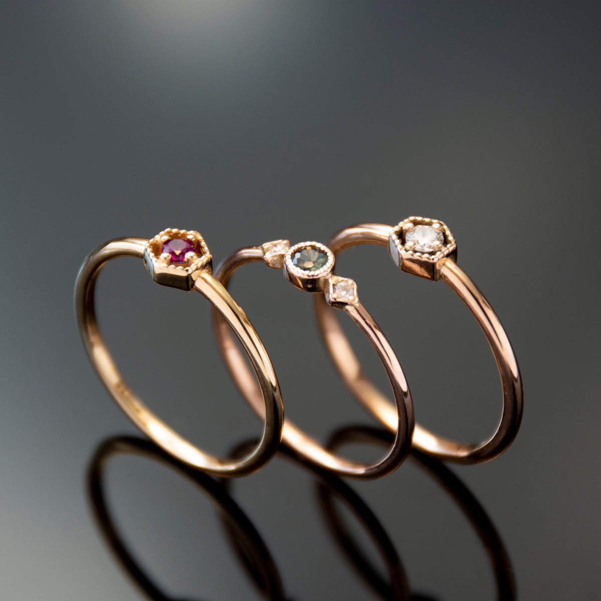 RG1904 Dainty Rose Gold Ring with a Central Diamond