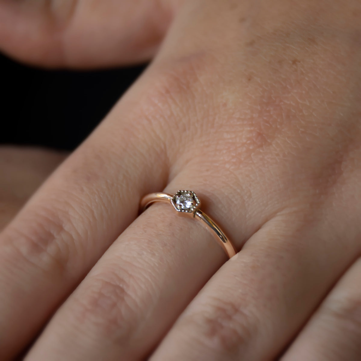 RG1904 Dainty Rose Gold Ring with a Central Diamond