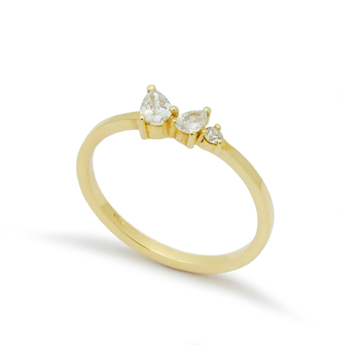 RG1906 Dainty Gold Ring with Pear Shaped Diamonds