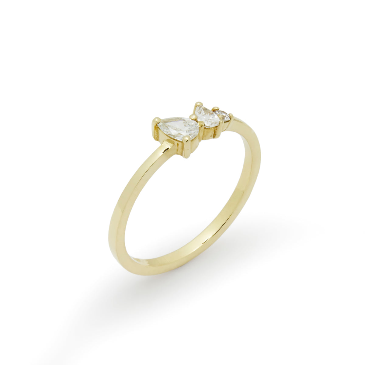 RG1906 Dainty Gold Ring with Pear Shaped Diamonds