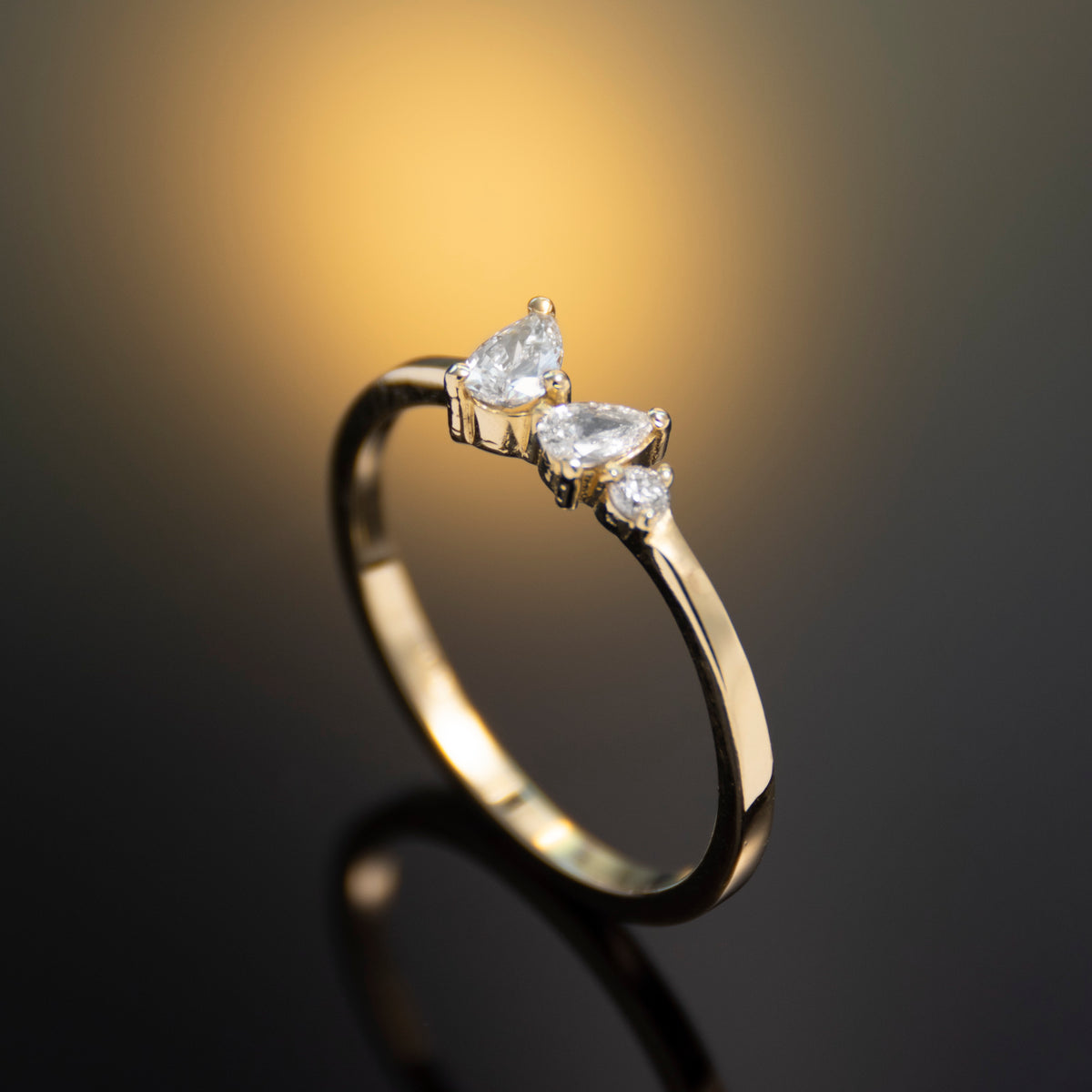 RG1906 Dainty Gold Ring with Pear Shaped Diamonds