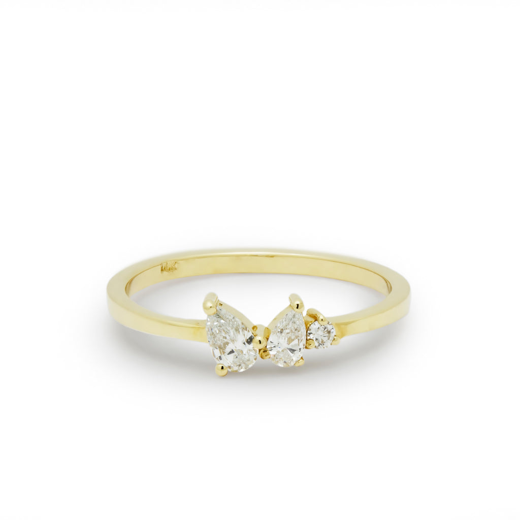 RG1906 Dainty Gold Ring with Pear Shaped Diamonds