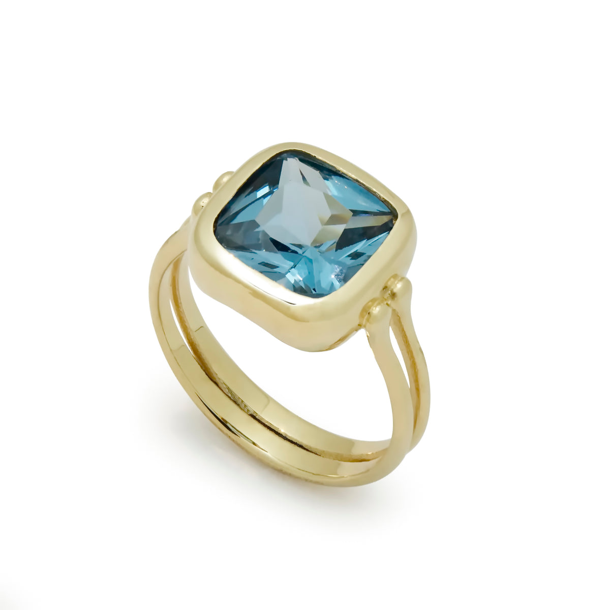 RG1907 Gold Statement Ring with Square Blue Topaz