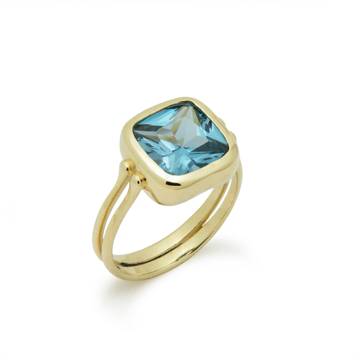 RG1907 Gold Statement Ring with Square Blue Topaz