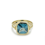 RG1907 Gold Statement Ring with Square Blue Topaz