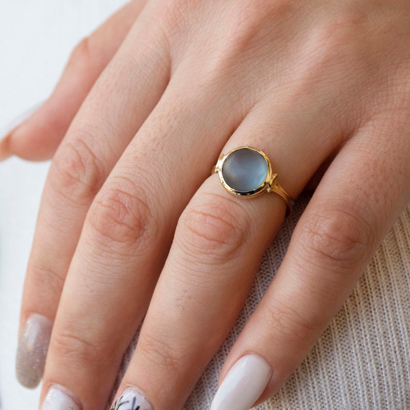 RG1908 Romantic Gold Ring with Centered Blue Quartz