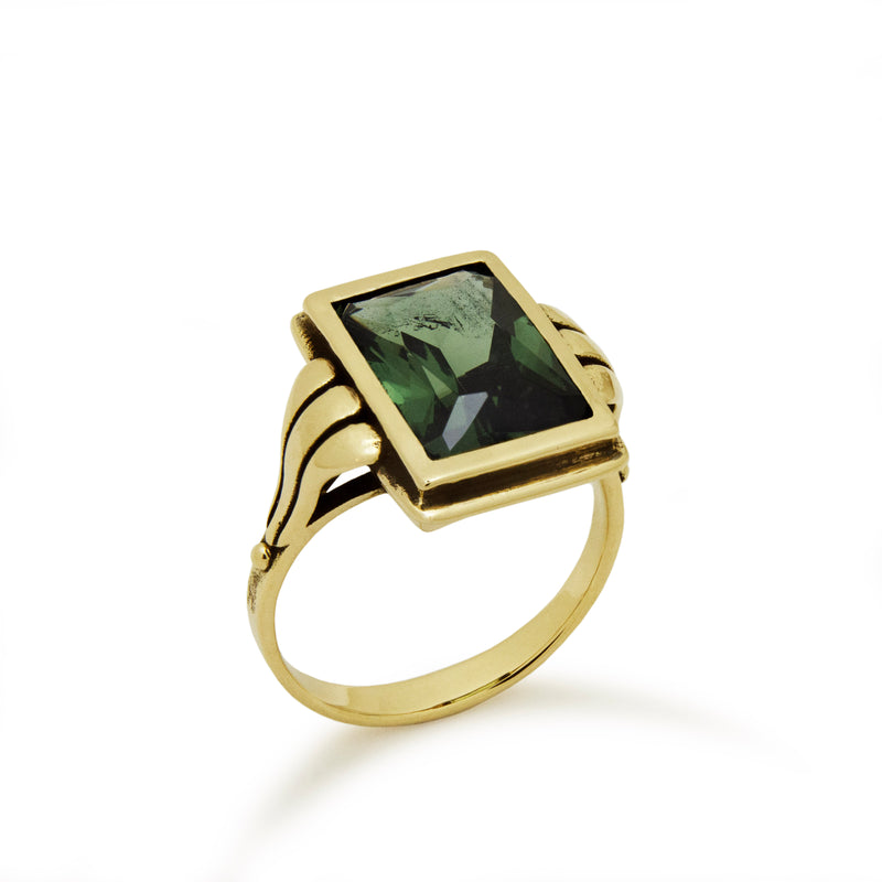 RG1910 Gold Ring with Large Square Green Spinel