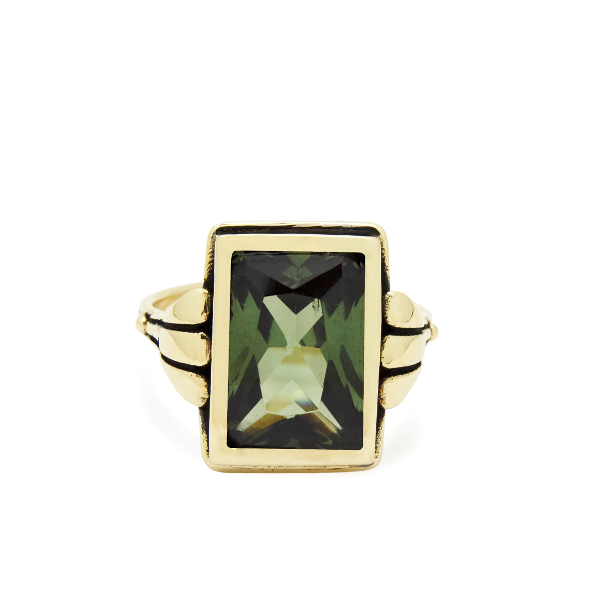 RG1910 Gold Ring with Large Square Green Spinel