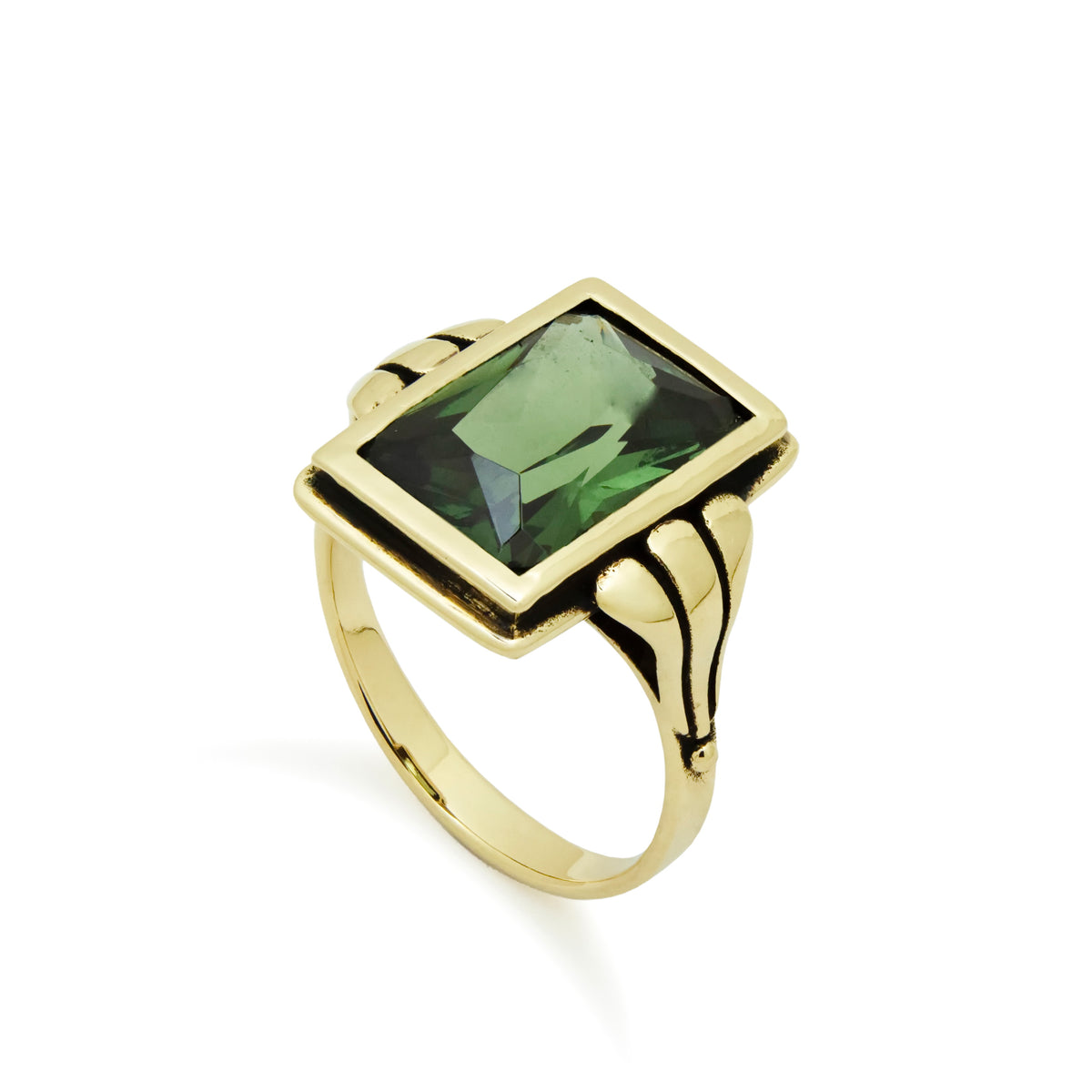 RG1910 Gold Ring with Large Square Green Spinel