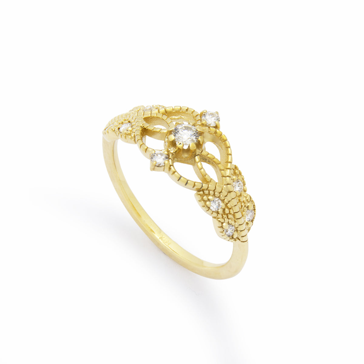 RG1911 Romantic Gold Ring with Diamond and Filigree Details