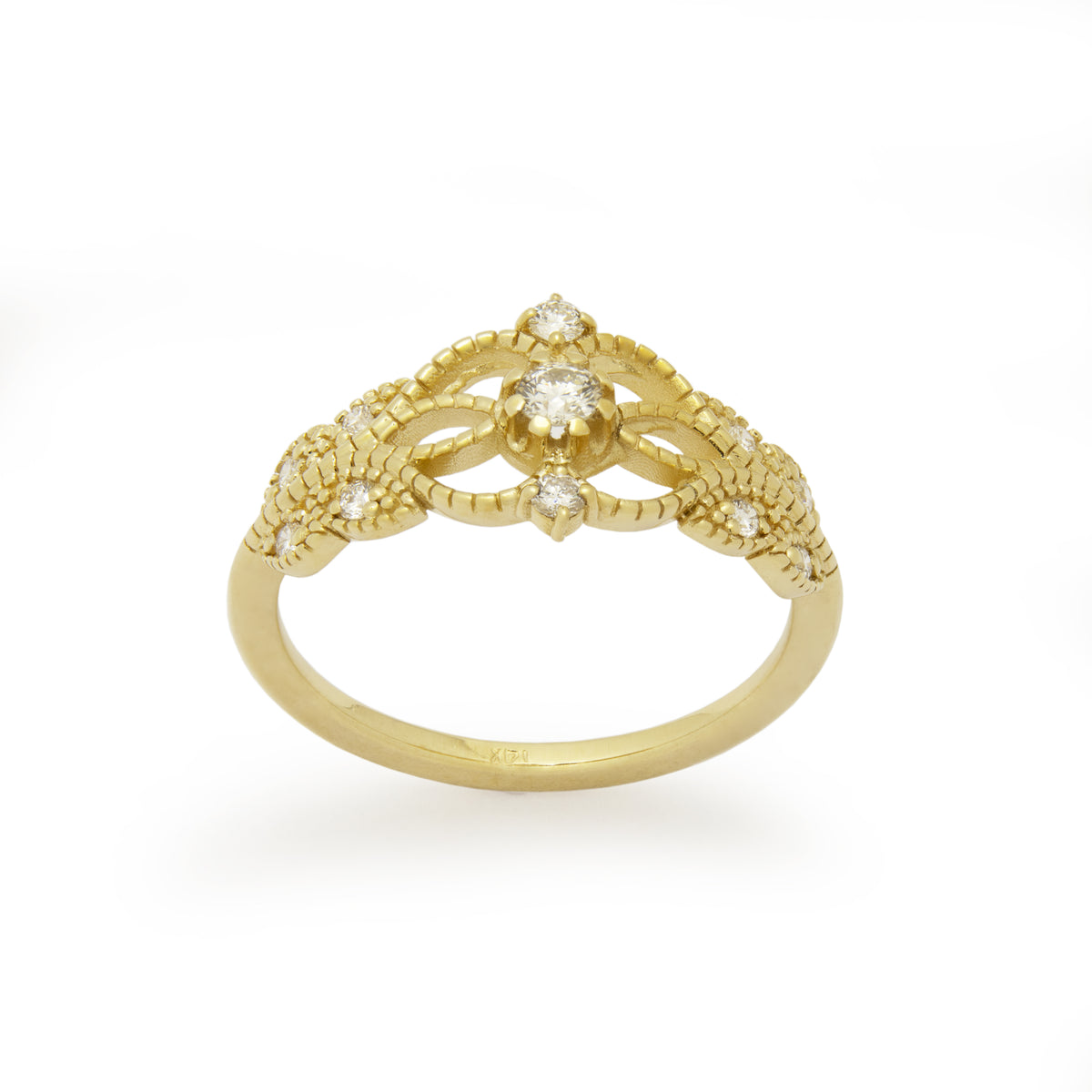 RG1911 Romantic Gold Ring with Diamond and Filigree Details