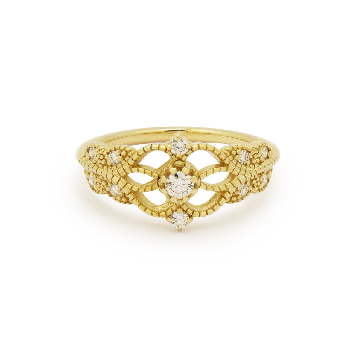 RG1911 Romantic Gold Ring with Diamond and Filigree Details