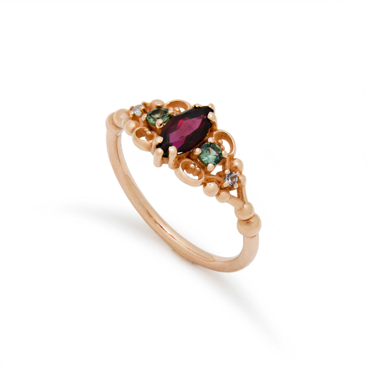 RG1912-1 Vintage Inspired Garnet, Spinel, And Topaz Cocktail Ring In Gold, Vintage Ring