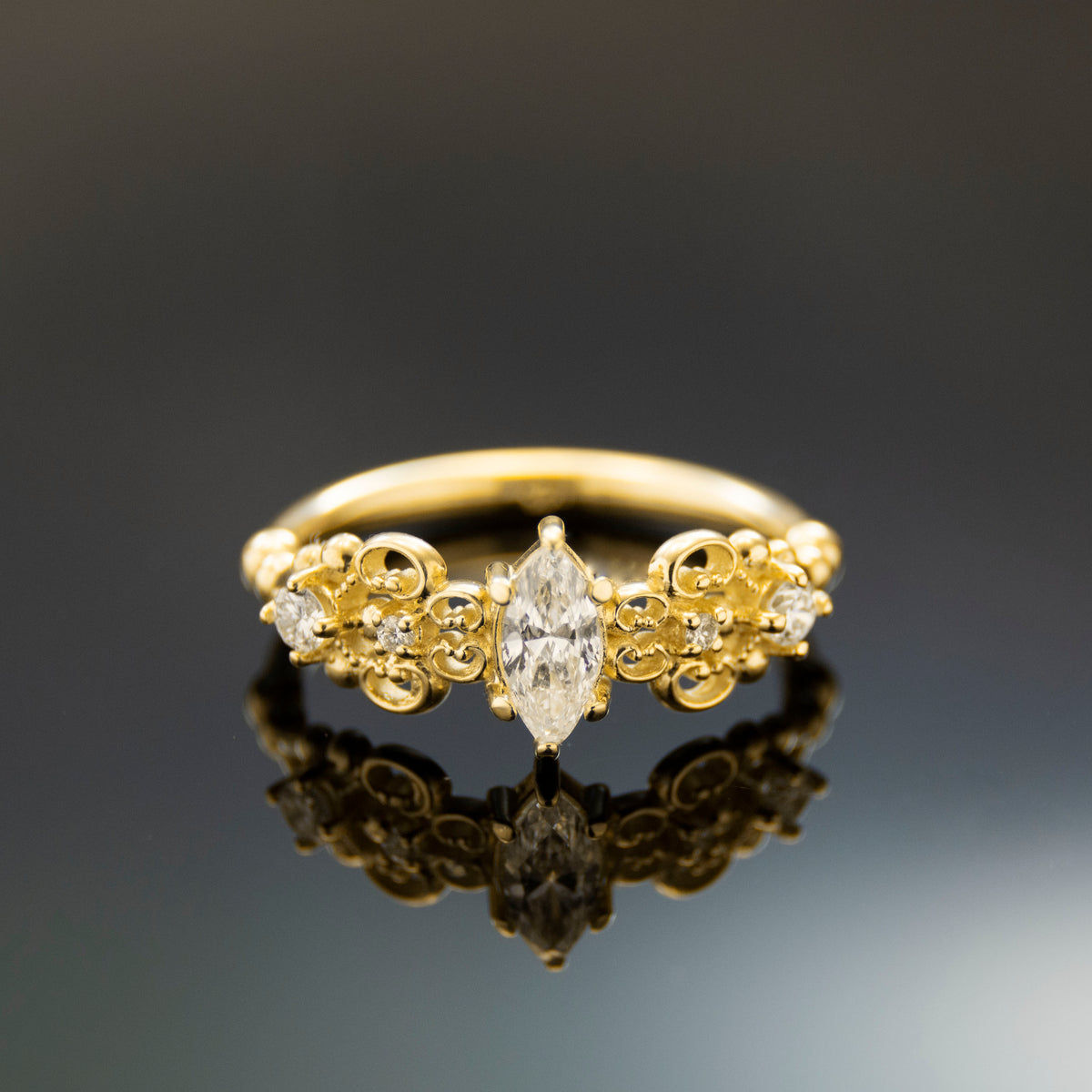 RG1912A Gold and Diamonds Ring with Victorian Details