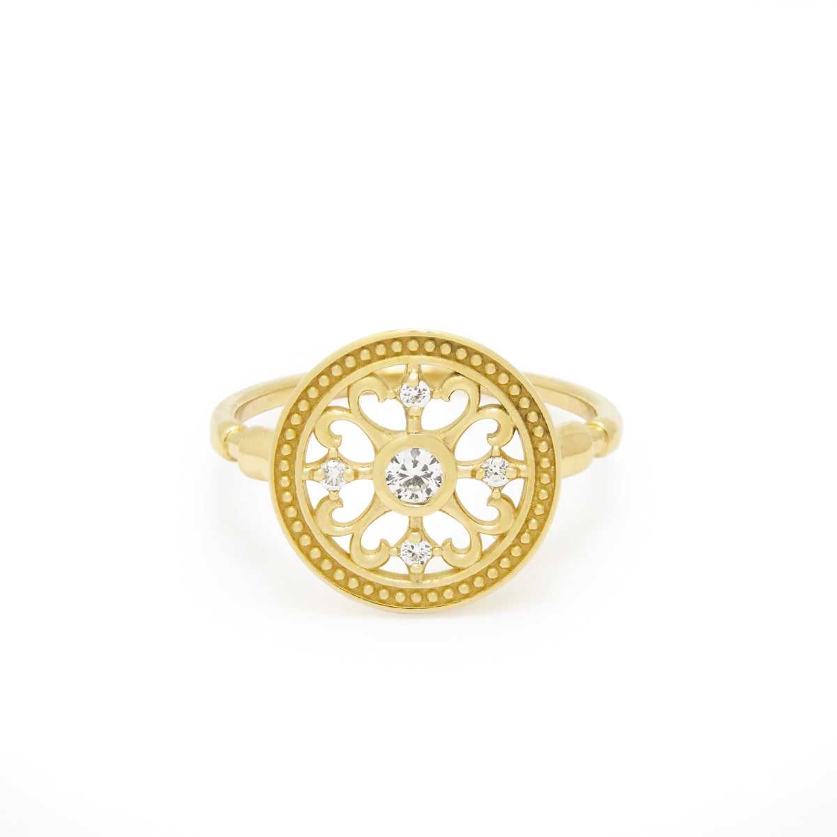 RG1913 Elegant Gold Ring with Filigree Design and Diamonds