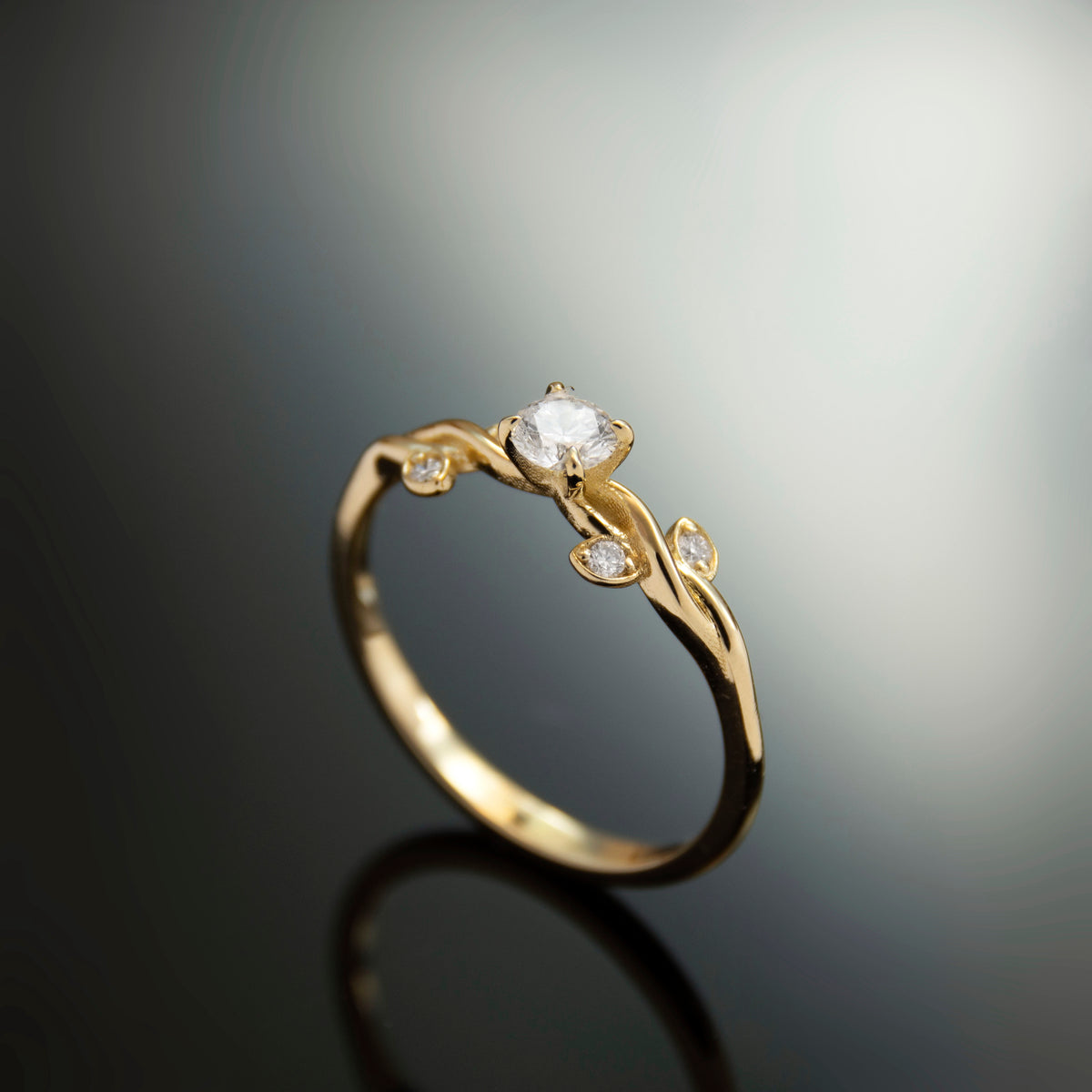 RG1915 Dainty Gold Swivel Ring with Mixed-Size Diamonds