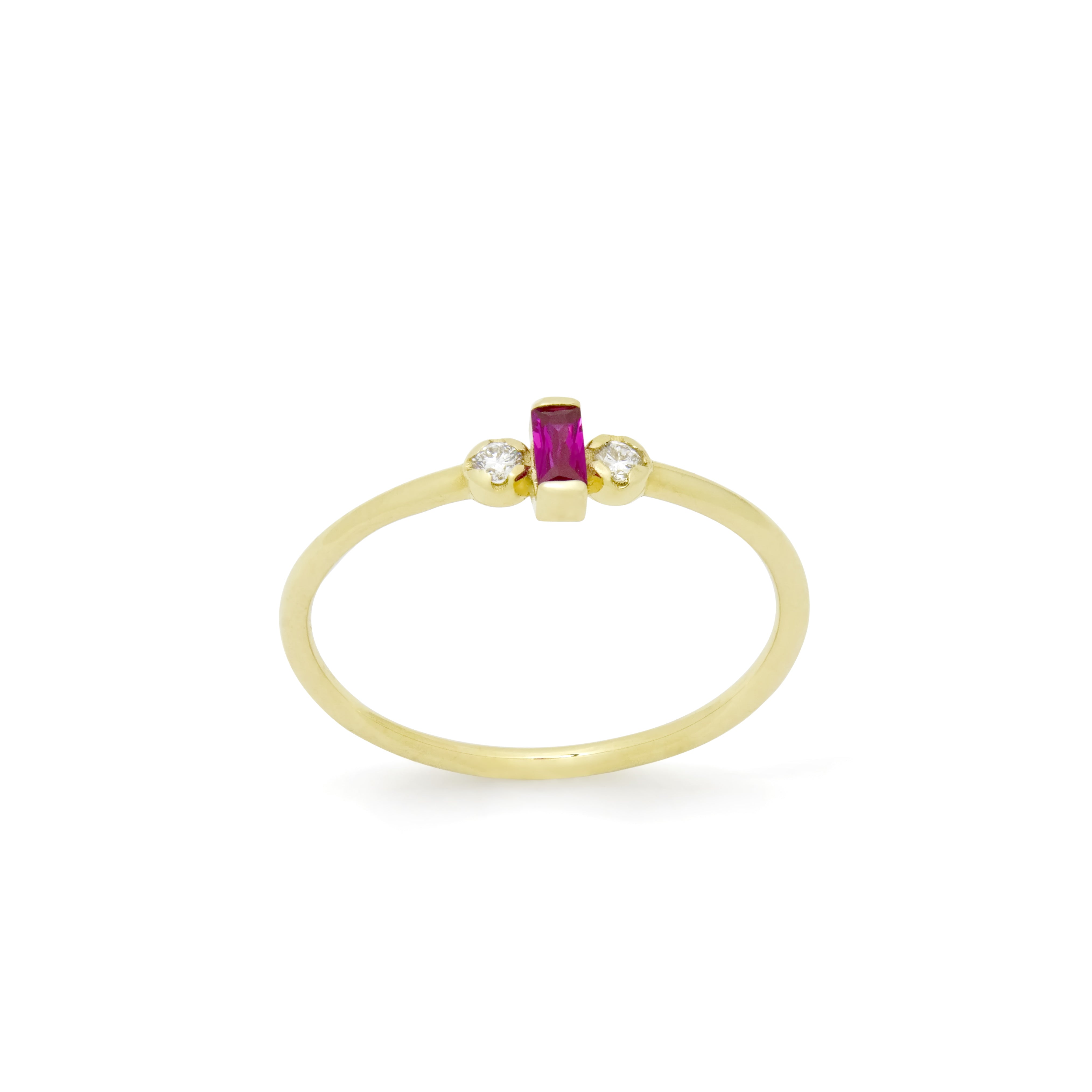 RG1917-2 Modern Baguette Lab Ruby And Diamond Engagement