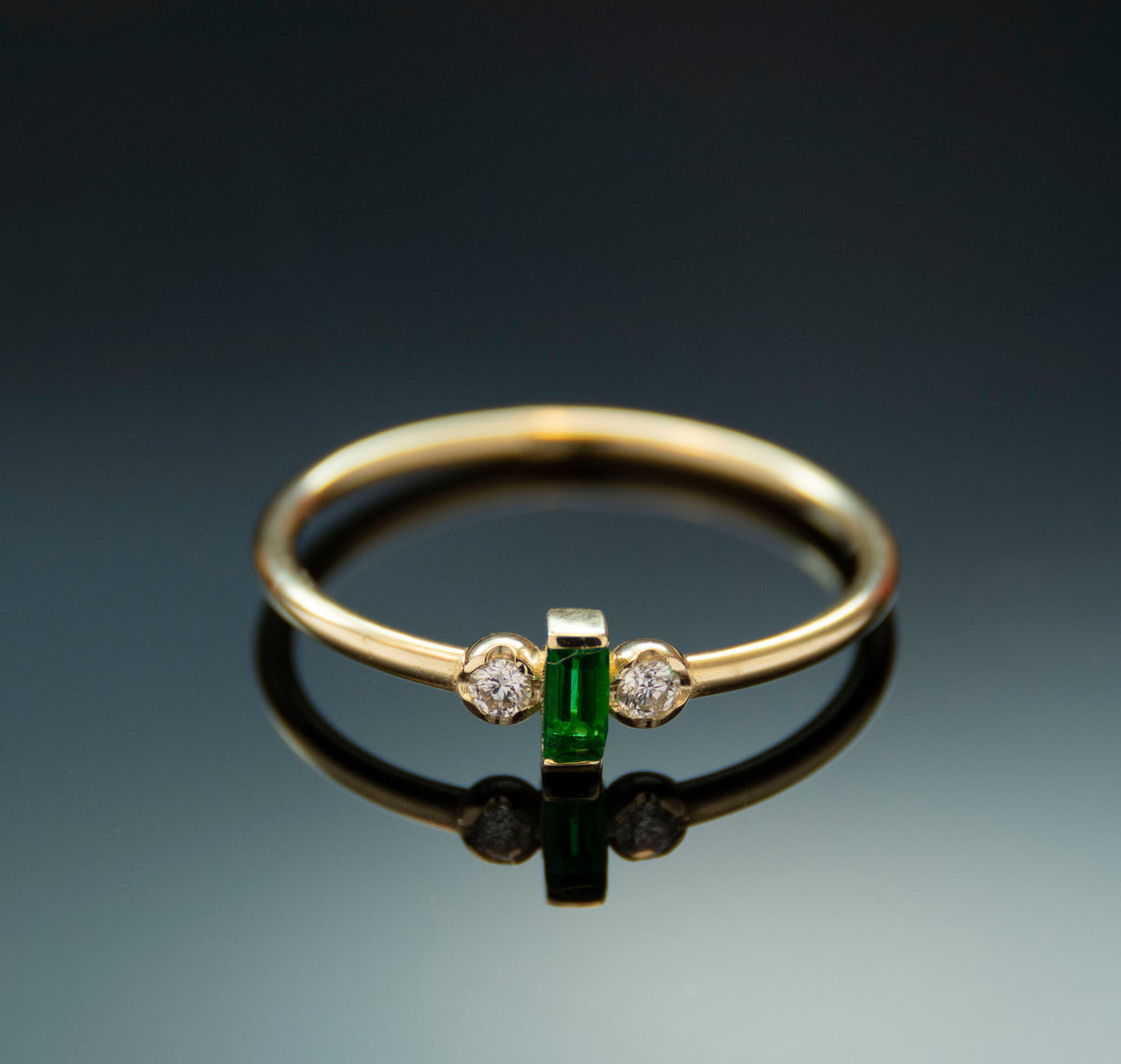 RG1917 Dainty Gold Ring with Square Emerald and Diamond Accents