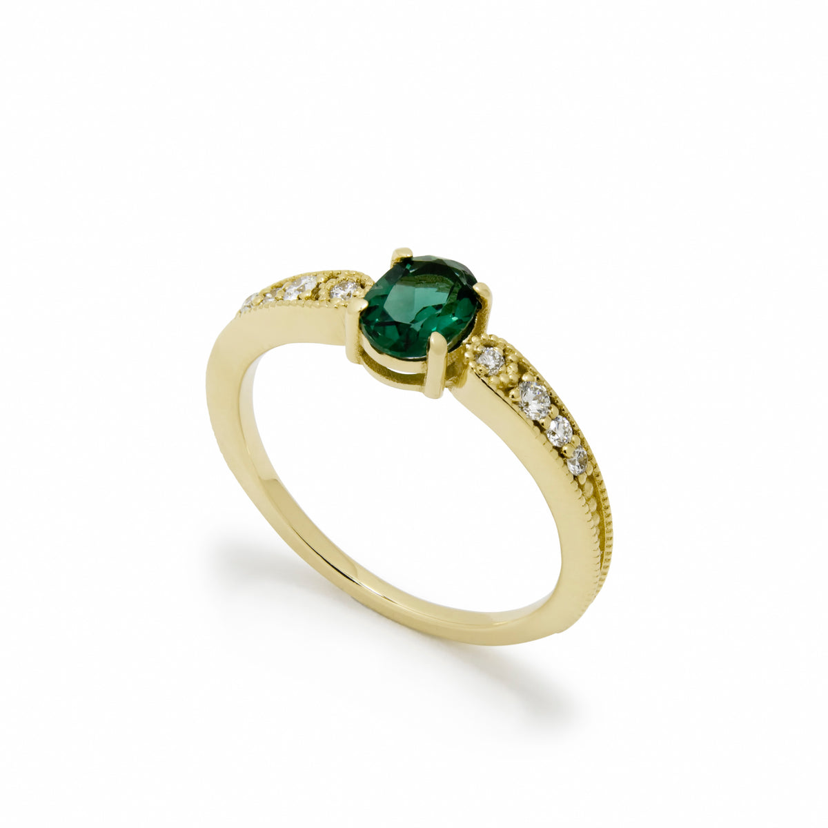 RG1921-1 Gold Ring with Center Green Spinel and Diamond Accents