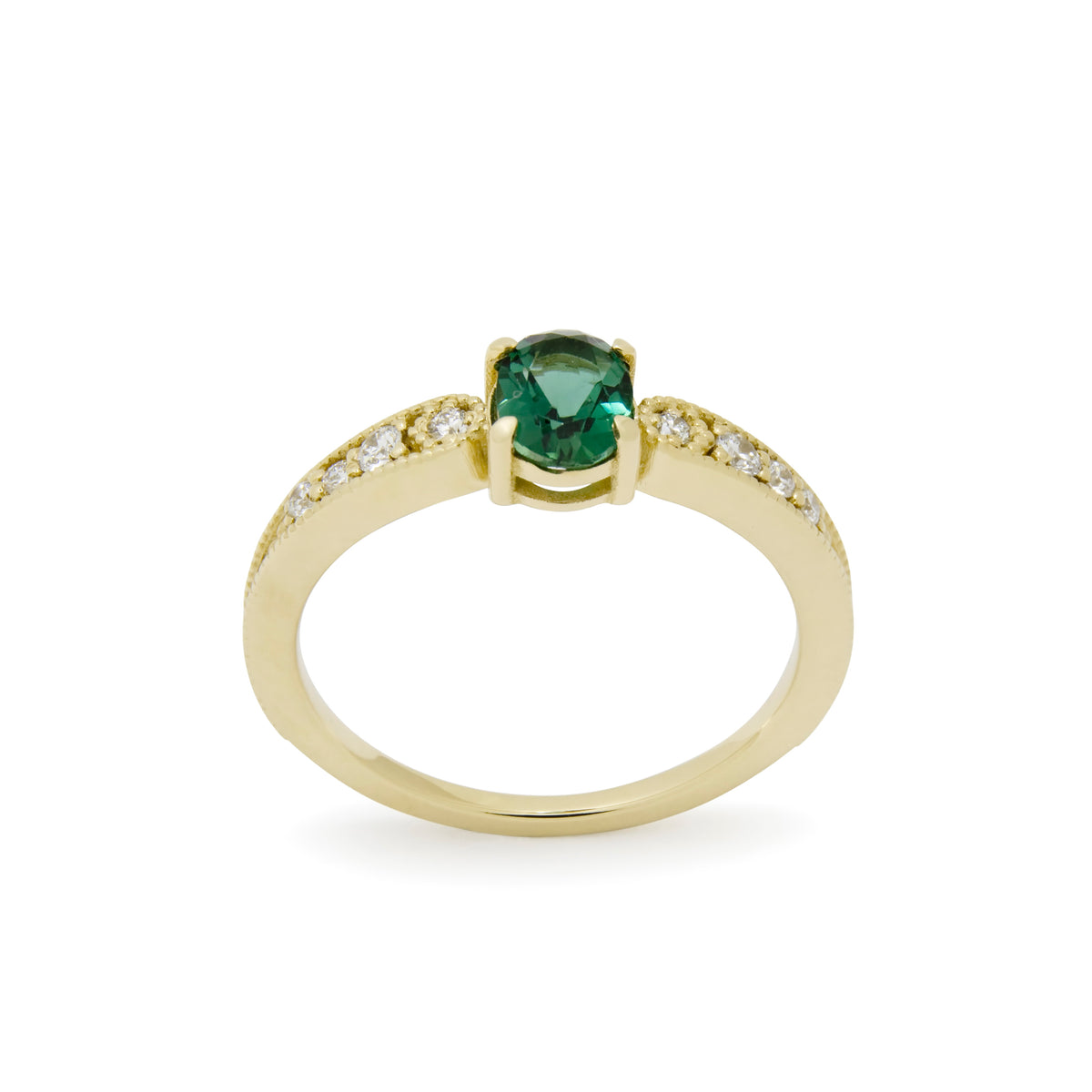 RG1921-1 Gold Ring with Center Green Spinel and Diamond Accents