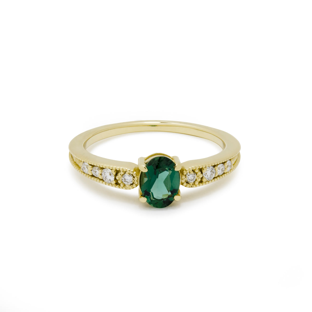 RG1921-1 Gold Ring with Center Green Spinel and Diamond Accents