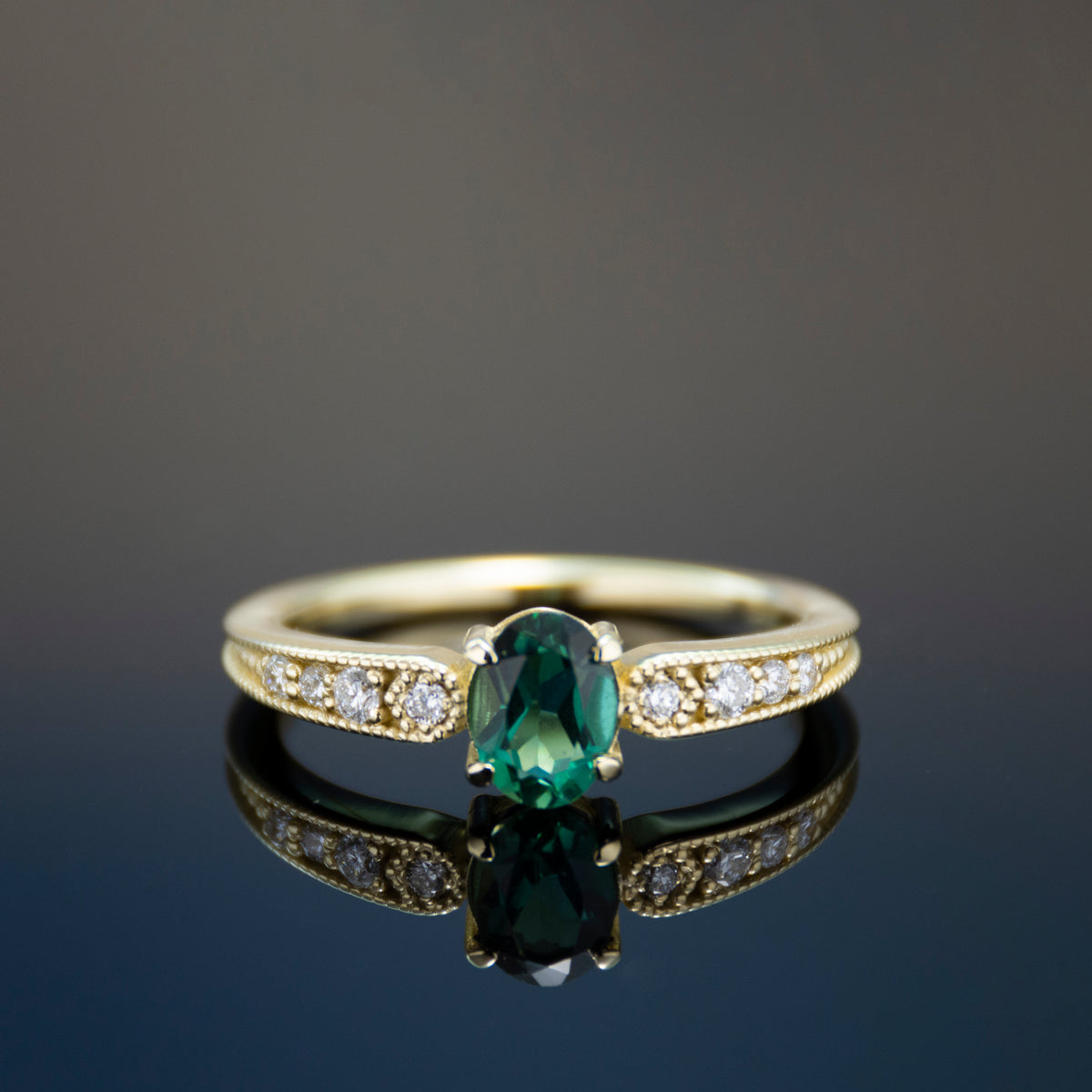 RG1921-1 Gold Ring with Center Green Spinel and Diamond Accents