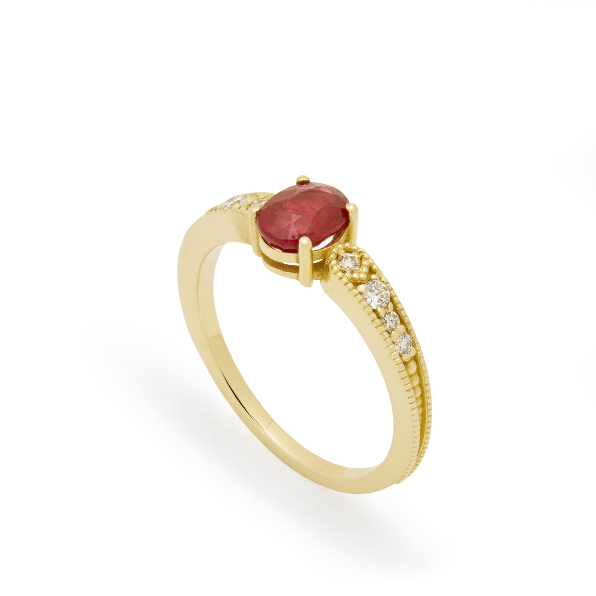 RG1921 Gold Ring with Center Ruby and Diamond Accents