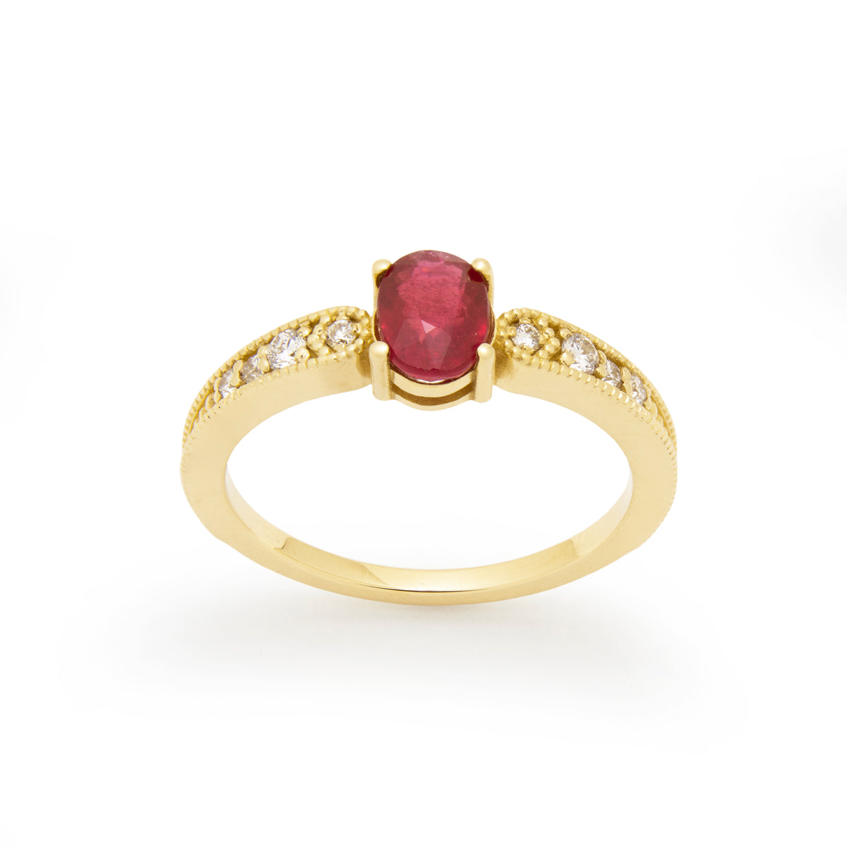 RG1921 Gold Ring with Center Ruby and Diamond Accents