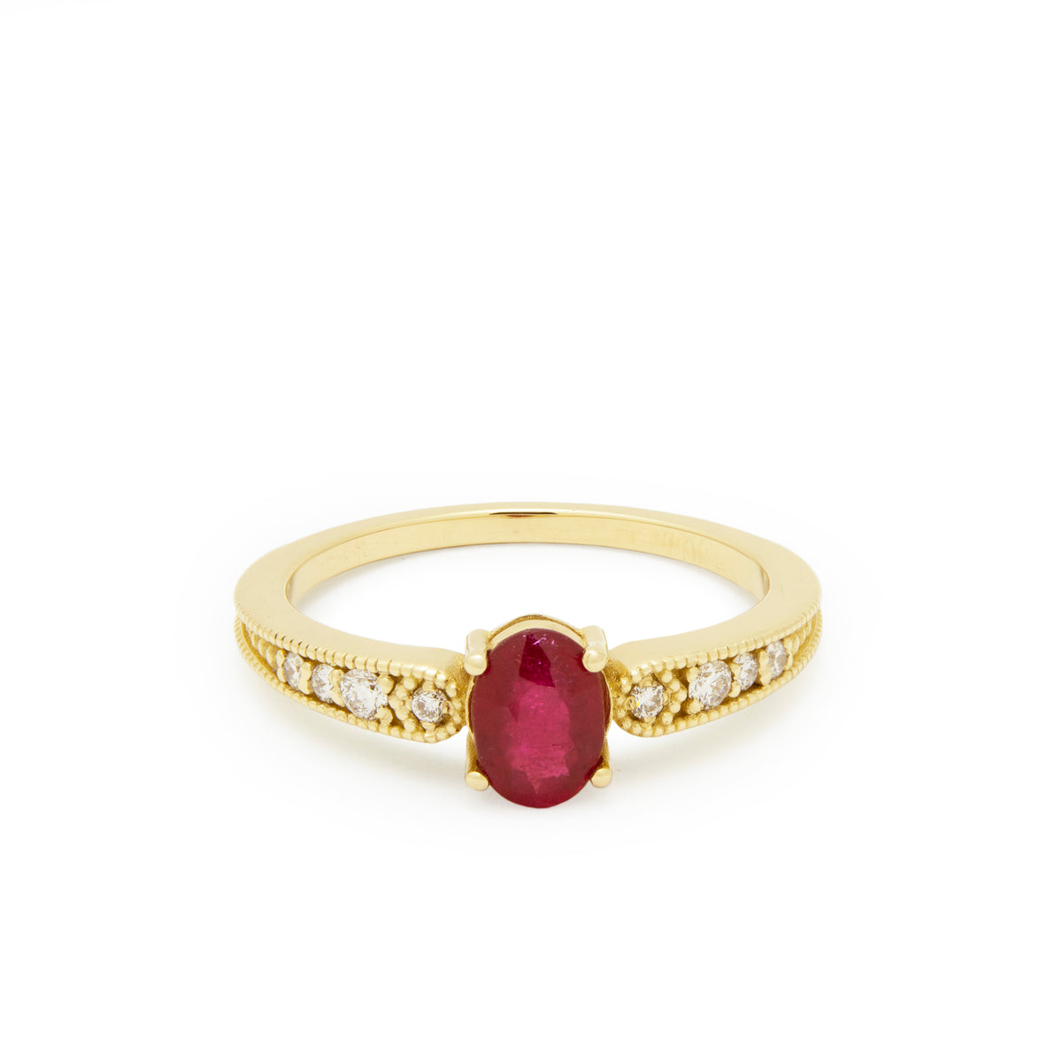 RG1921 Gold Ring with Center Ruby and Diamond Accents