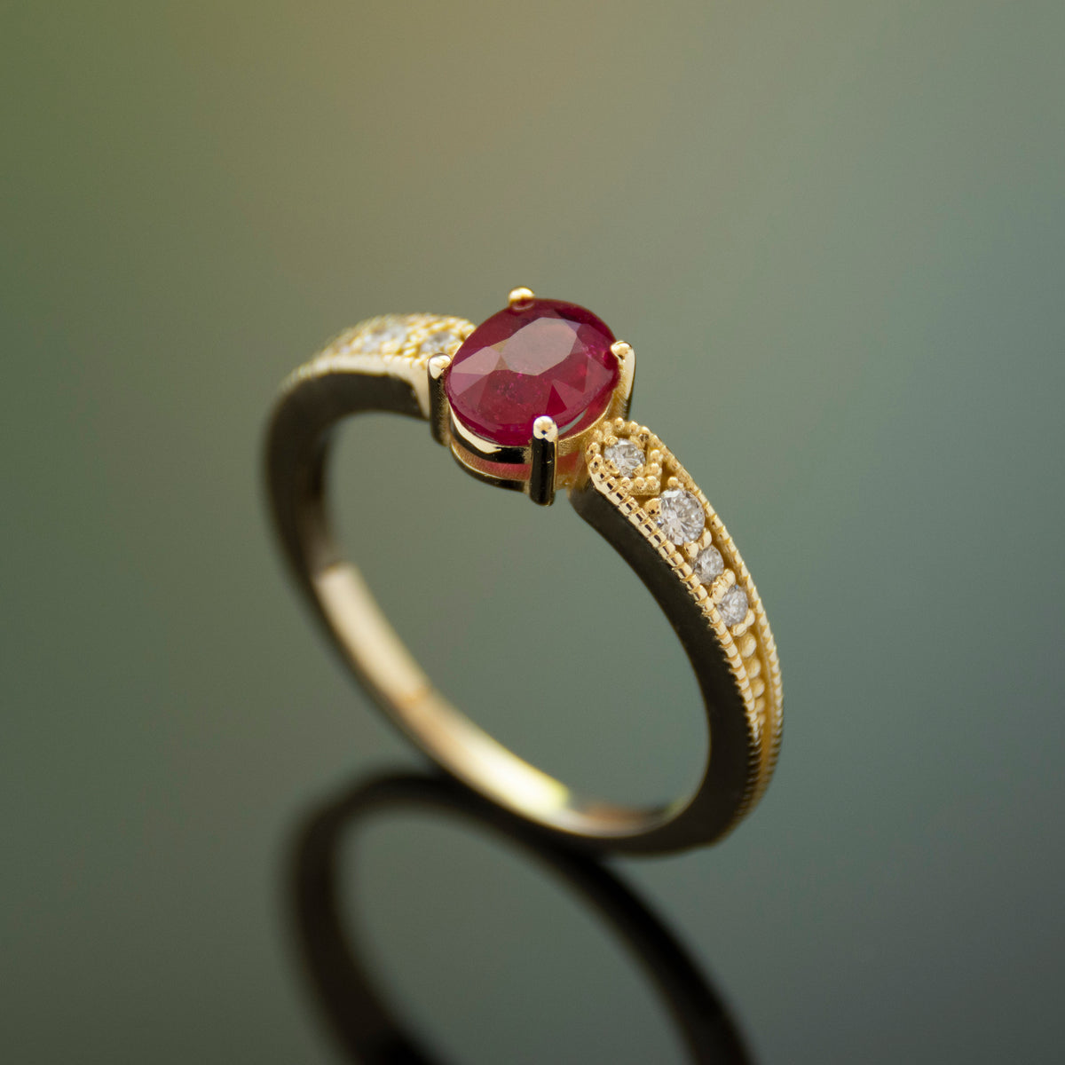 RG1921 Gold Ring with Center Ruby and Diamond Accents