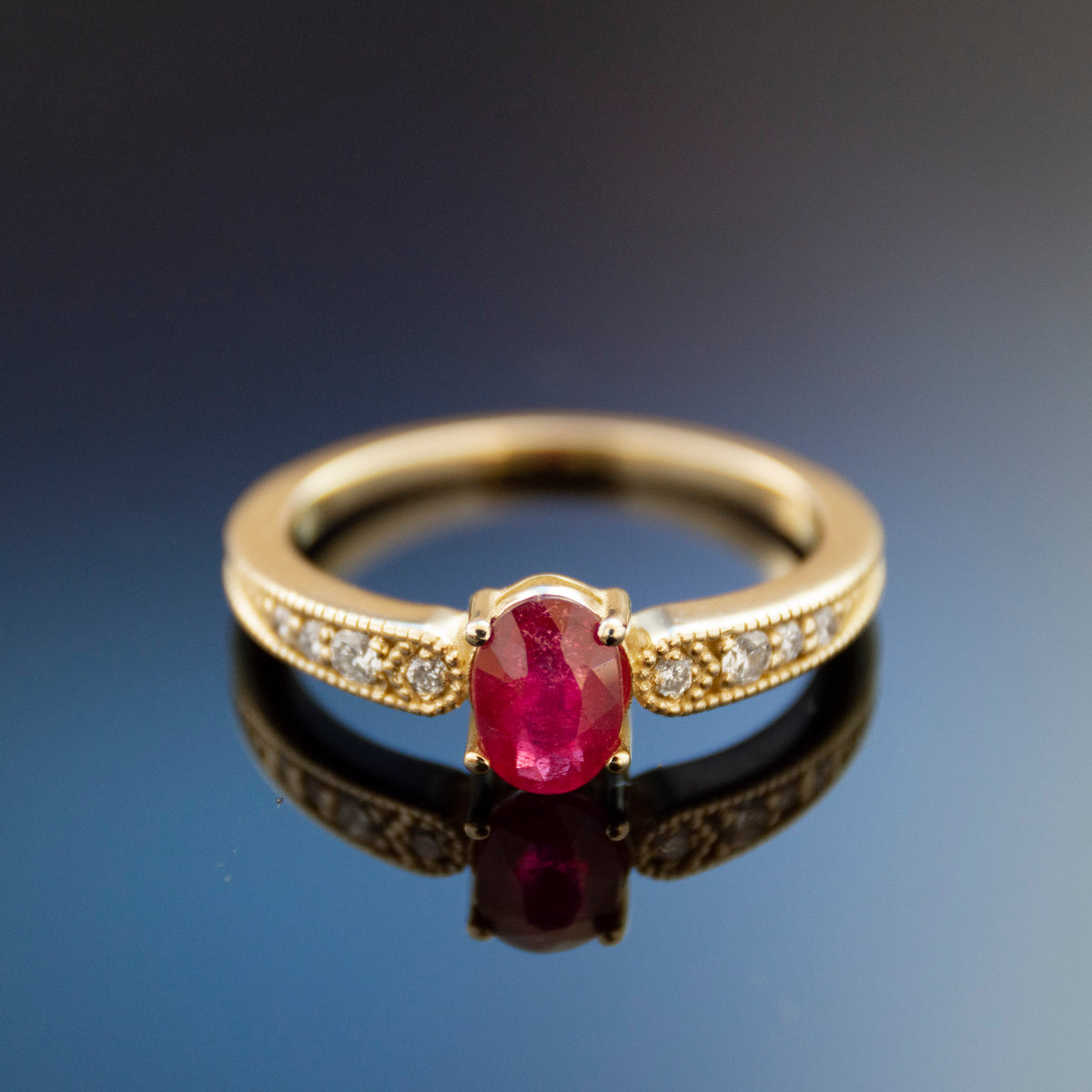 RG1921 Gold Ring with Center Ruby and Diamond Accents