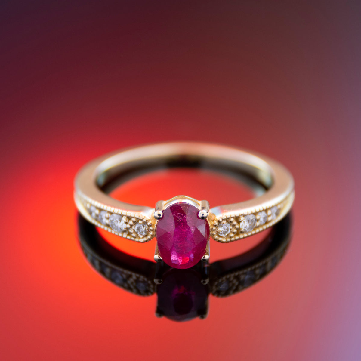 RG1921 Gold Ring with Center Ruby and Diamond Accents