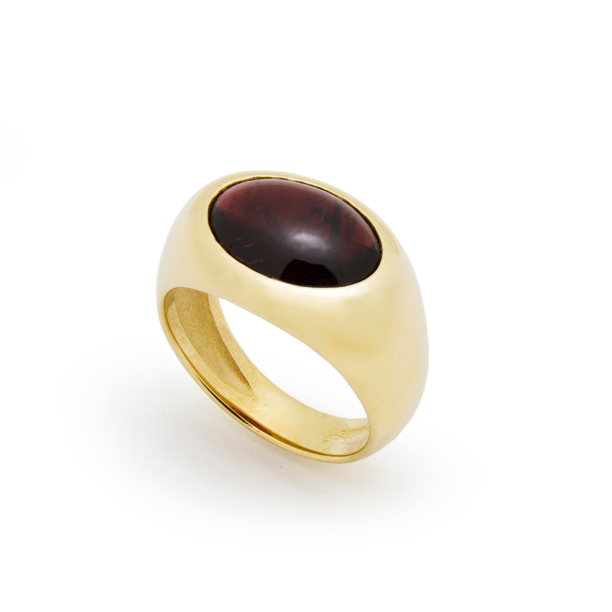 RG1923 Dramatic Garnet Cabochon Cocktail Ring In Modern Gold Setting