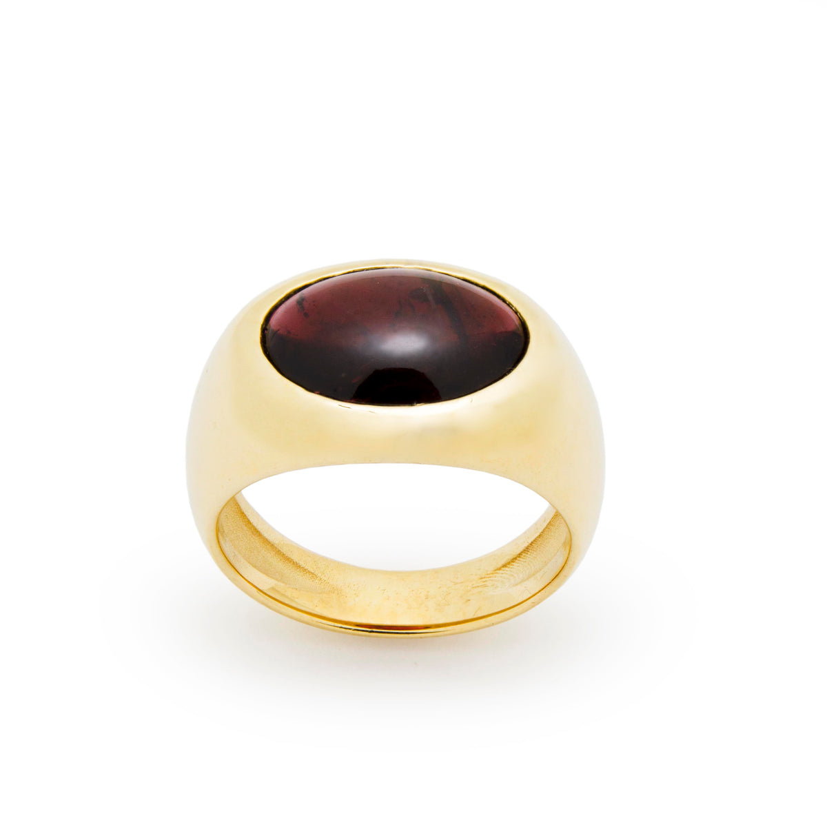 RG1923 Dramatic Garnet Cabochon Cocktail Ring In Modern Gold Setting