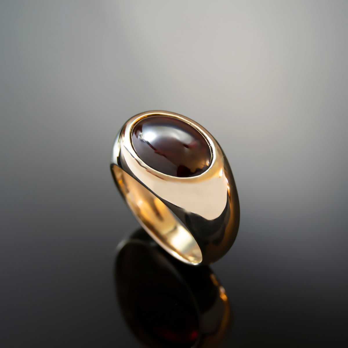 RG1923 Dramatic Garnet Cabochon Cocktail Ring In Modern Gold Setting