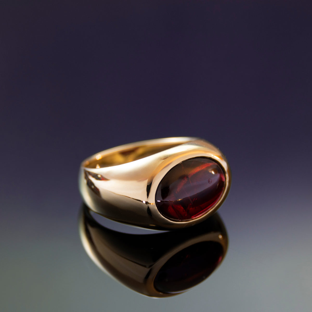 RG1923 Dramatic Garnet Cabochon Cocktail Ring In Modern Gold Setting